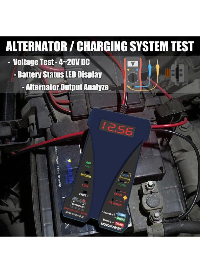 MOTOPOWER MP0514B 12V Digital Battery Tester Voltmeter and Charging System Analyzer with LCD Display and LED Indication - Blue Rubber Paint - Image 2