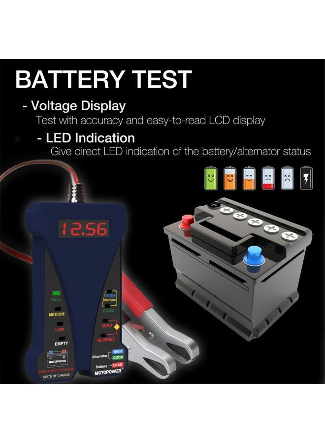 MOTOPOWER MP0514B 12V Digital Battery Tester Voltmeter and Charging System Analyzer with LCD Display and LED Indication - Blue Rubber Paint - Image 3
