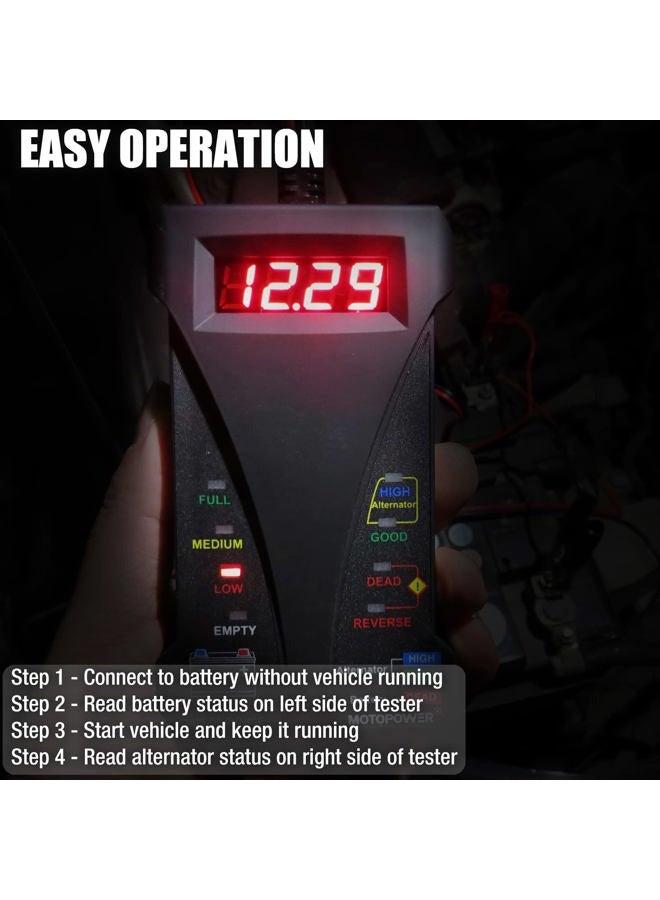 MOTOPOWER MP0514B 12V Digital Battery Tester Voltmeter and Charging System Analyzer with LCD Display and LED Indication - Blue Rubber Paint - Image 4