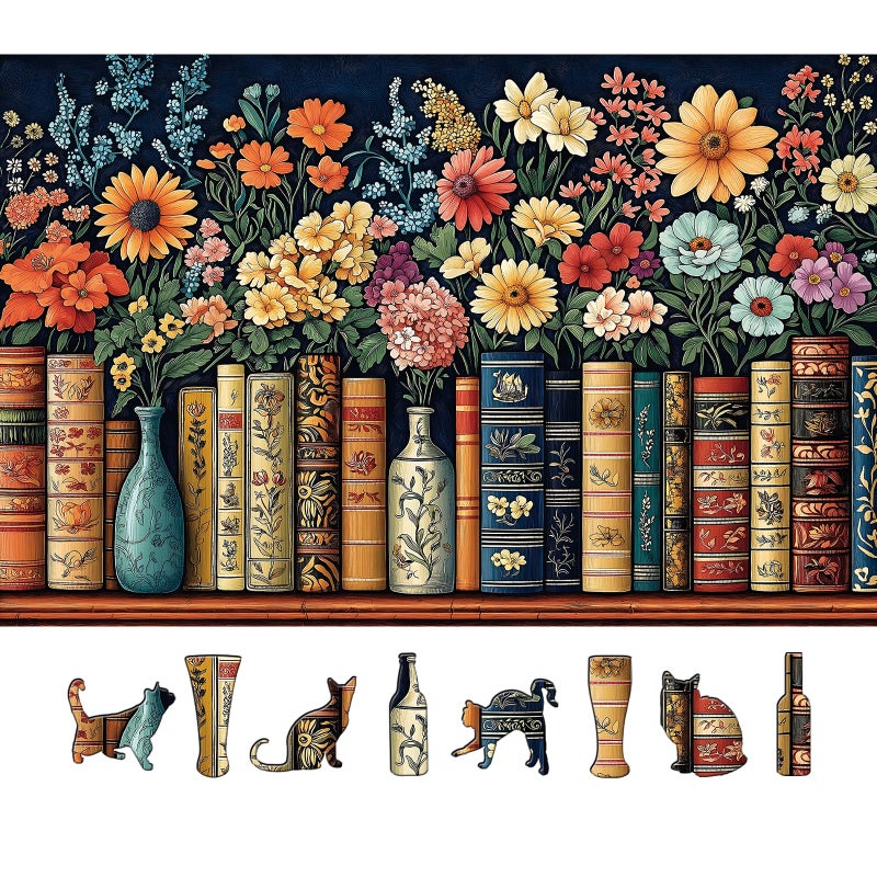 MINIWAN Vintage Books Flowers 500Piece Jigsaw Puzzle for Adults Floral Library Scene Puzzle with Colorful Blooms Decorative Book Spines Challenging Yet Relaxing Puzzle 23x15 - Image 3