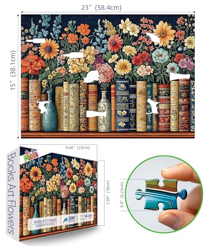 MINIWAN Vintage Books Flowers 500Piece Jigsaw Puzzle for Adults Floral Library Scene Puzzle with Colorful Blooms Decorative Book Spines Challenging Yet Relaxing Puzzle 23x15 - Image 5