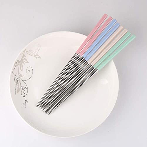 INKULTURE 4 Pairs Reusable Metal Stainless Steel Spiral Wheat Chopsticks Dishwasher Safe Lightweight Easy to Use Metal Chop Stick Utensils - Image 2