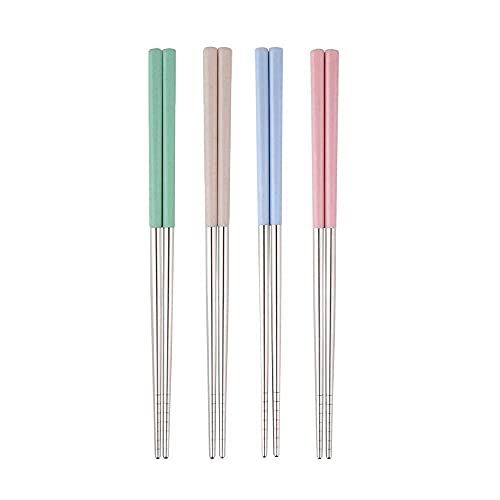 INKULTURE 4 Pairs Reusable Metal Stainless Steel Spiral Wheat Chopsticks Dishwasher Safe Lightweight Easy to Use Metal Chop Stick Utensils - Image 1