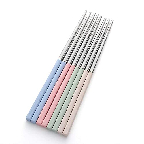 INKULTURE 4 Pairs Reusable Metal Stainless Steel Spiral Wheat Chopsticks Dishwasher Safe Lightweight Easy to Use Metal Chop Stick Utensils - Image 4