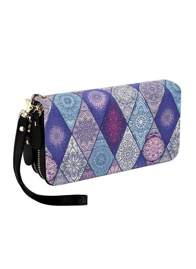 LATH.PIN Rfid Blocking Bohemian Purse Wallet Canvas Elephant Pattern Handbag With Coin Pocket And Strap  - Image 1