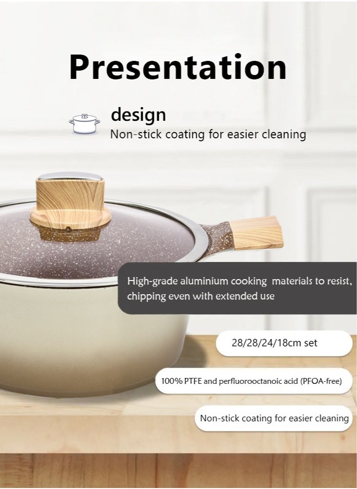 BMN 9-piece Non-stick Cookware Set, Granite Coated Non-stick Kitchen Cooking Set, Pfoa-free Kitchen Item, Durable Handles, Suitable For All Stoves (Gas, Electric And Induction), Brown  - Image 2