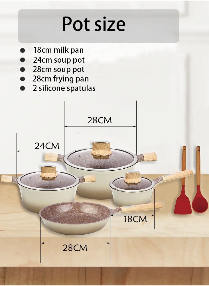 BMN 9-piece Non-stick Cookware Set, Granite Coated Non-stick Kitchen Cooking Set, Pfoa-free Kitchen Item, Durable Handles, Suitable For All Stoves (Gas, Electric And Induction), Brown  - Image 3