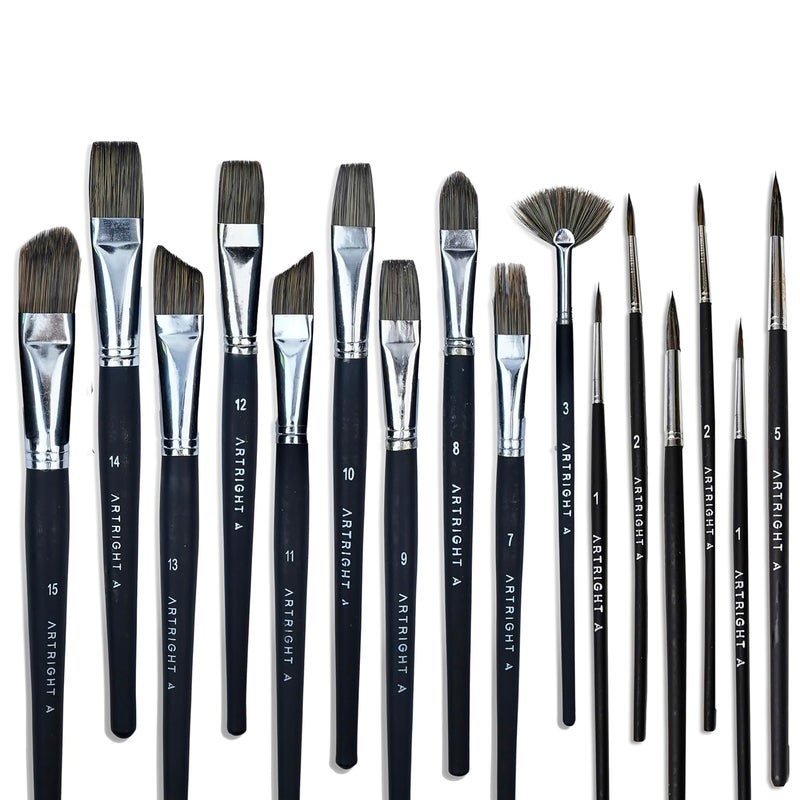 ArtRight Mix Artist Paintbrush Set of 15, Handmade Professional Brush for Acrylic, Watercolor & Gouache Painting, Best for Beginner & Professional, Flat, Fan, Round, Liner Brushes - Image 3