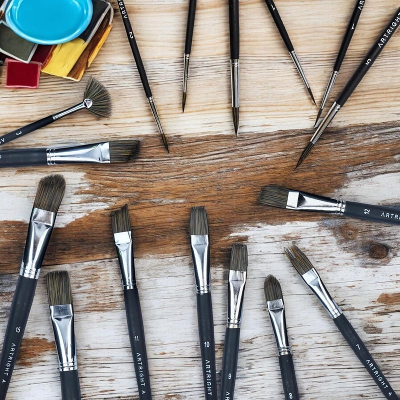 ArtRight Mix Artist Paintbrush Set of 15, Handmade Professional Brush for Acrylic, Watercolor & Gouache Painting, Best for Beginner & Professional, Flat, Fan, Round, Liner Brushes - Image 4