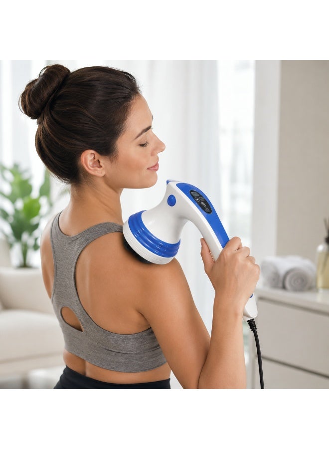 Granzia Relaxtra Electric Rotating Body Massager With Long Handle And Digital Level Screen For Neck Shoulder Back And Arms, White Blue - Image 4