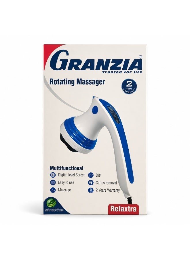 Granzia Relaxtra Electric Rotating Body Massager With Long Handle And Digital Level Screen For Neck Shoulder Back And Arms, White Blue - Image 3