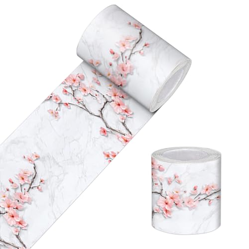 HOMETITUTE Wallpaper Border Peel and Stick Decorative Wall Trim Self Adhesive Plum Blossom Accent Strip for Bedroom Living Room Study Mirror Frame Hallway 4x196 Inch Asian Watercolor Ink Style Design - Image 1