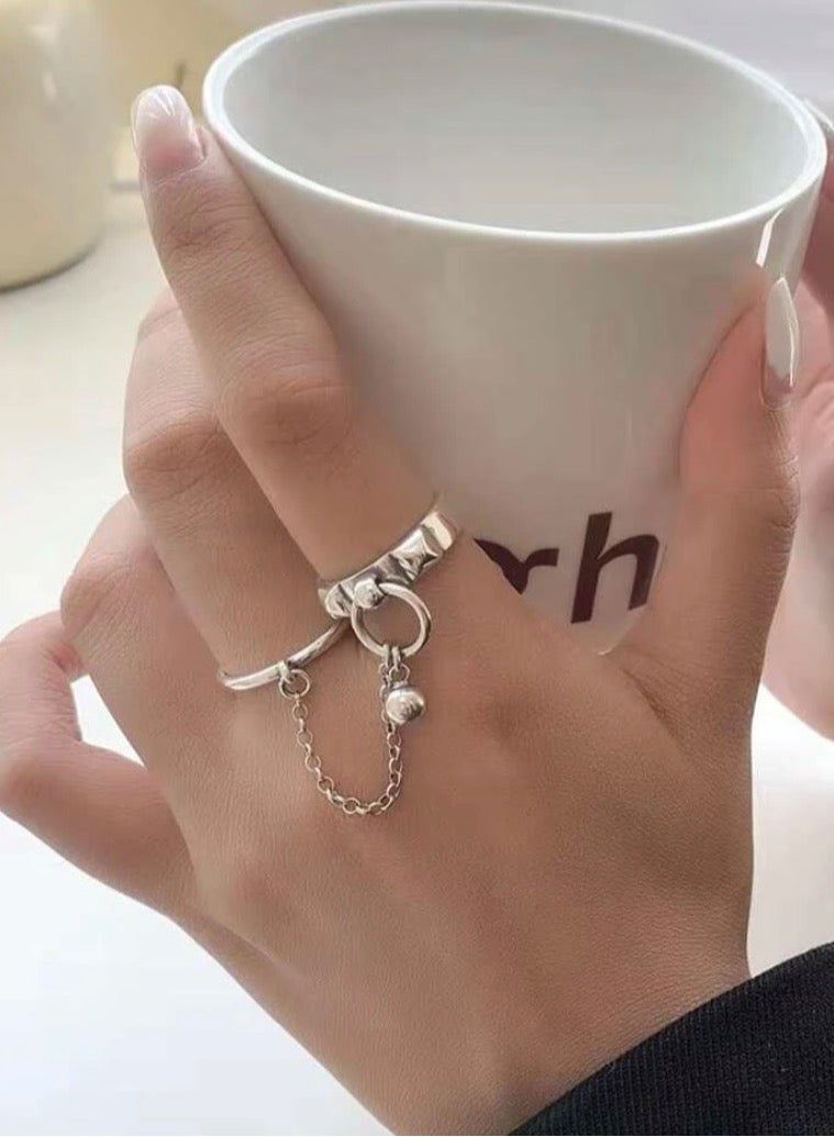 نون-شى خاتمين نسائية بسلسلة مطلية باللون الفضي مقاس 7 - Image 4