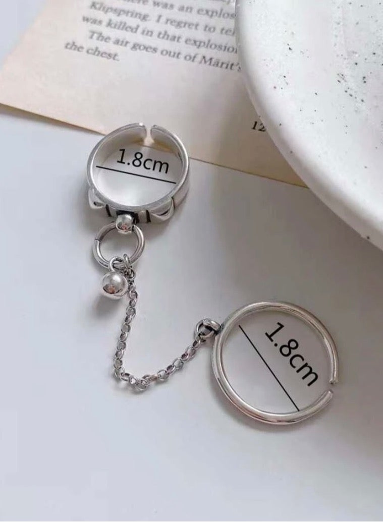 نون-شى خاتمين نسائية بسلسلة مطلية باللون الفضي مقاس 7 - Image 3