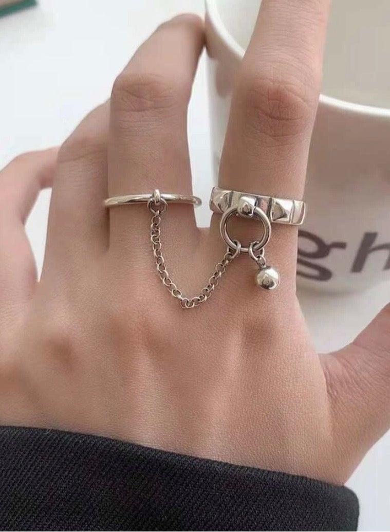 نون-شى خاتمين نسائية بسلسلة مطلية باللون الفضي مقاس 7 - Image 1