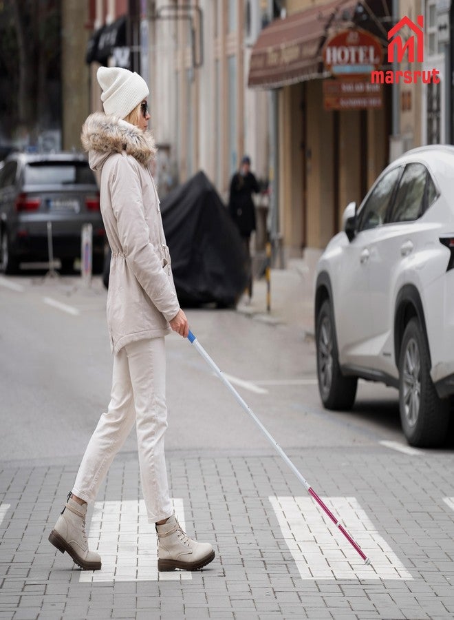 Marsrut Walking Stick for Blind Telescopic Cane with Storage Bag, 51" Extented Anti Slip Shockproof Retractable Folding Reflective Telescoping Prop Gadgets Items for Seeing Eye Vision Visually Impaired-Blue - Image 4