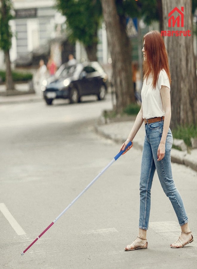 Marsrut Walking Stick for Blind Telescopic Cane with Storage Bag, 51" Extented Anti Slip Shockproof Retractable Folding Reflective Telescoping Prop Gadgets Items for Seeing Eye Vision Visually Impaired-Blue - Image 5