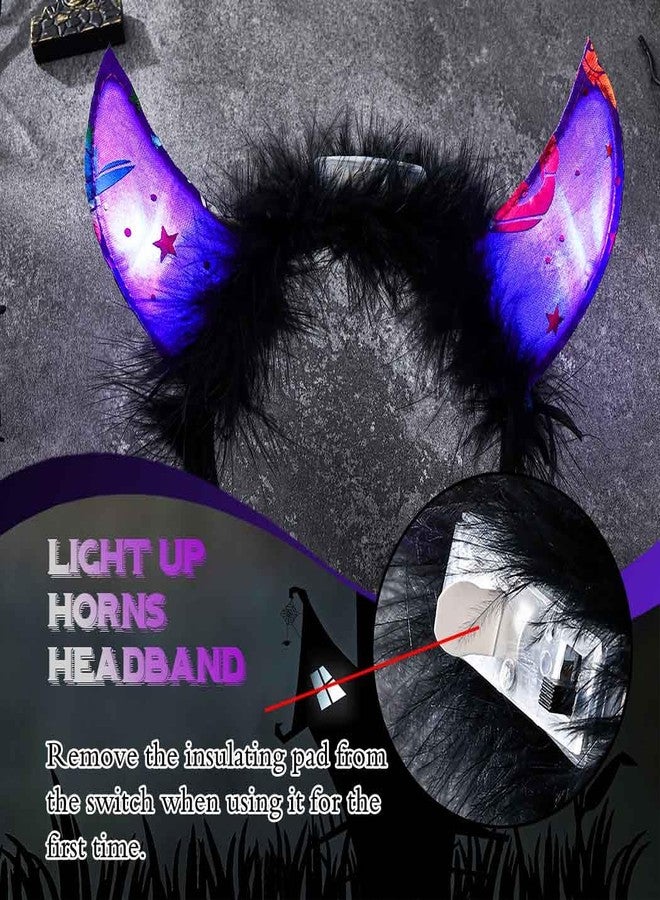 أسورنا طوق رأس مضيء على شكل شيطان من Aceorna، طوق شعر على شكل قرن LED، طوق رأس أسود لامع على شكل شيطان، إكسسوارات شعر للهالوين للنساء (بنفسجي، مقاس واحد) - Image 3