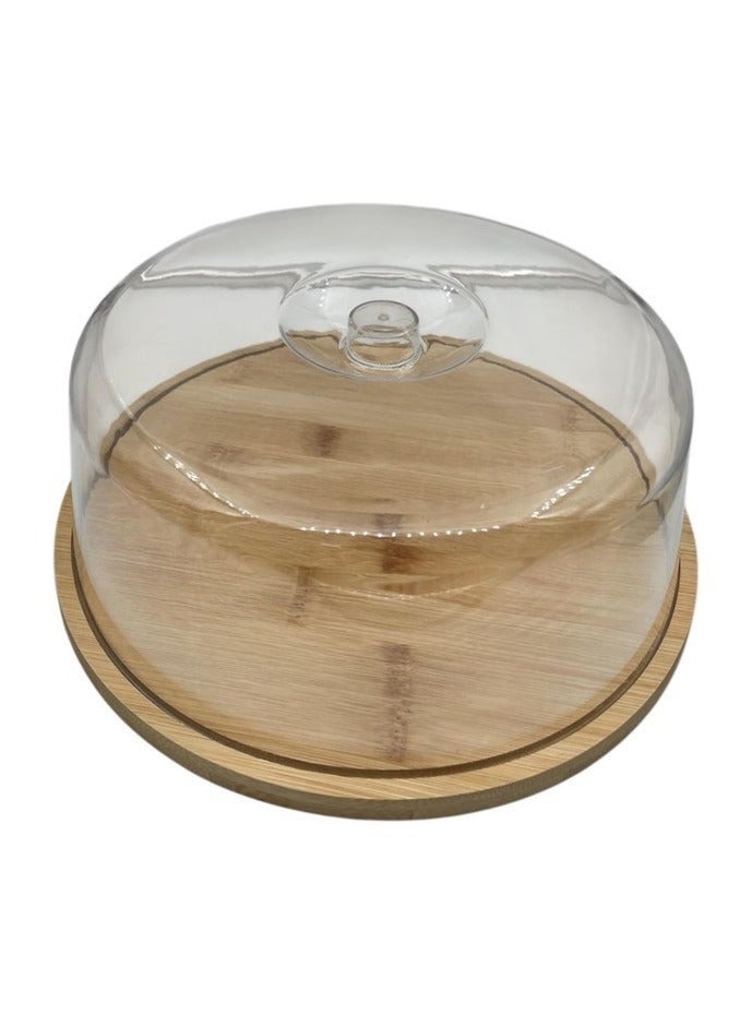 Clear acrylic cake stand with wooden base - Image 2