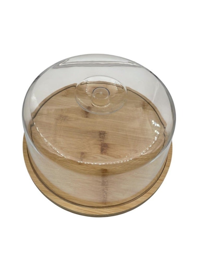 Clear acrylic cake stand with wooden base - Image 3