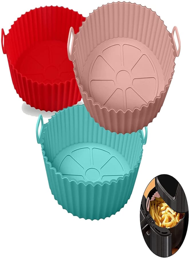 Fresh 3 Pack Air Fryer Silicone Pot, Reusable Air Fryer Silicone Liners Heat Resistant Non-Stick Air Fryer Basket Replacement of Parchment Paper Liners For Air Fryer Oven Accessories (Not Original) (3) 