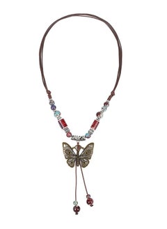 Generic Butterfly Necklace Bohemian Vintage Butterfly Braid Rope Long Ceramic Bead Pendant Necklace Boho Ethnic Hippie Jewelry Gift for Women  - Image 2