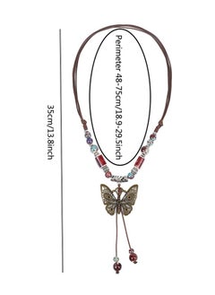 Generic Butterfly Necklace Bohemian Vintage Butterfly Braid Rope Long Ceramic Bead Pendant Necklace Boho Ethnic Hippie Jewelry Gift for Women  - Image 3