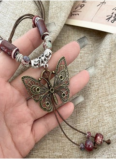 Generic Butterfly Necklace Bohemian Vintage Butterfly Braid Rope Long Ceramic Bead Pendant Necklace Boho Ethnic Hippie Jewelry Gift for Women  - Image 4