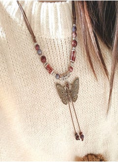 Generic Butterfly Necklace Bohemian Vintage Butterfly Braid Rope Long Ceramic Bead Pendant Necklace Boho Ethnic Hippie Jewelry Gift for Women  - Image 1