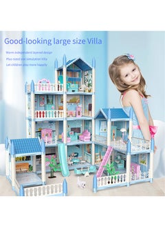 Beauenty Dollhouse，4 Floors Huge Dollhouse Play Set with 11 Rooms 2 doll 2 Color Light Strips with Lights to Assemble Kitchen, Bedroom, Furniture, Garden,Pets DIY Pretend Play Doll House for Girls (Blue)  - Image 5