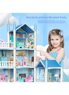 Beauenty Dollhouse，4 Floors Huge Dollhouse Play Set with 11 Rooms 2 doll 2 Color Light Strips with Lights to Assemble Kitchen, Bedroom, Furniture, Garden,Pets DIY Pretend Play Doll House for Girls (Blue)  - Image 4