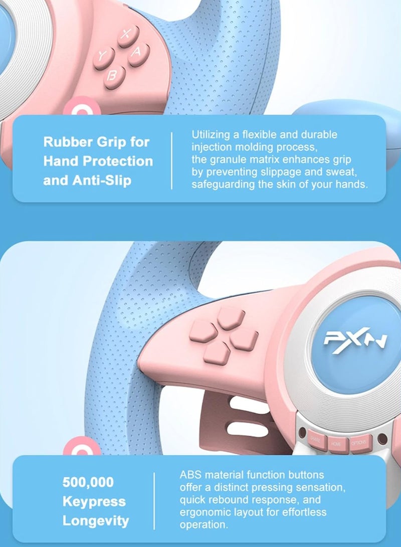 PXN V3 Pro Gaming Steering Wheel with Pedals, 180 Degree Racing Wheel, Vibration Feedback for PC PS3 PS4 Xbox One & Series X|S Switch, Pink - Image 4