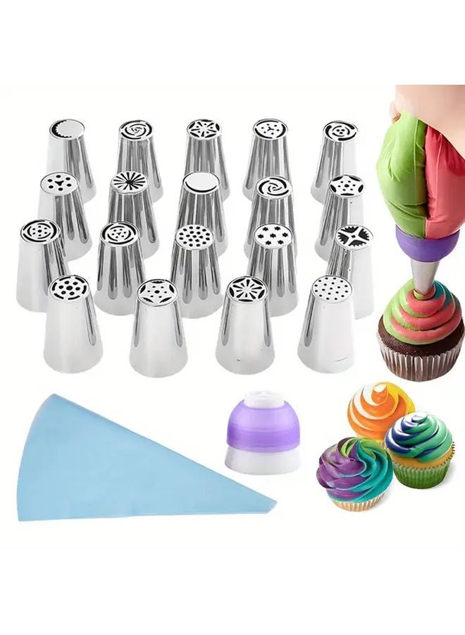ELS21 21Pcs Stainless Steel Cream Piping Nozzles Pastry Baking Tools Kit - Image 1