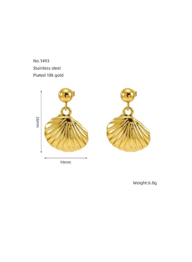 Andaazs Women’s Seashell Stud Earrings – 18K Gold-Plated Stainless Steel with Textured Shell Design – Waterproof & Hypoallergenic Coastal-Inspired Jewelry - Image 3
