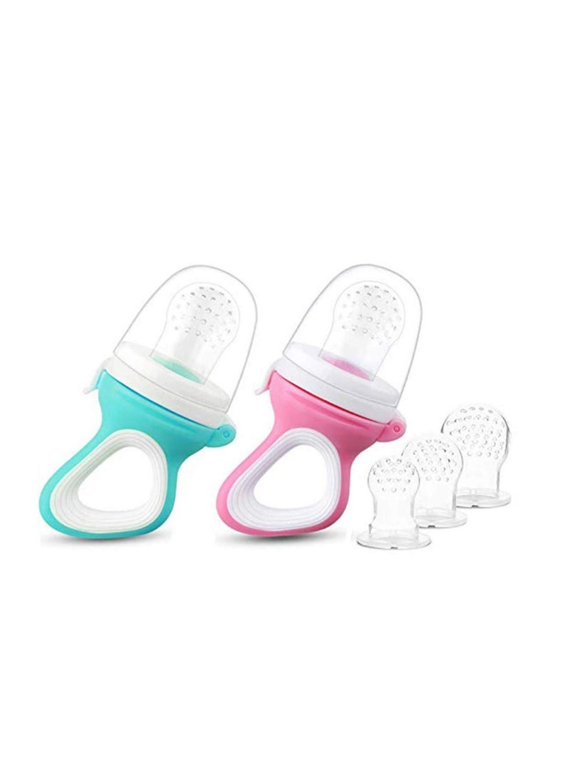 SYOSI 2 Pack Fresh Fruit Silicone Nipple Teething Toy-Fresh Fruit Feeder for kids Bonus 3 Pcs Replacement Silicone Pouches Baby Fruit Feeder Pacifier Teething Pacifiers Nibbler - Image 1