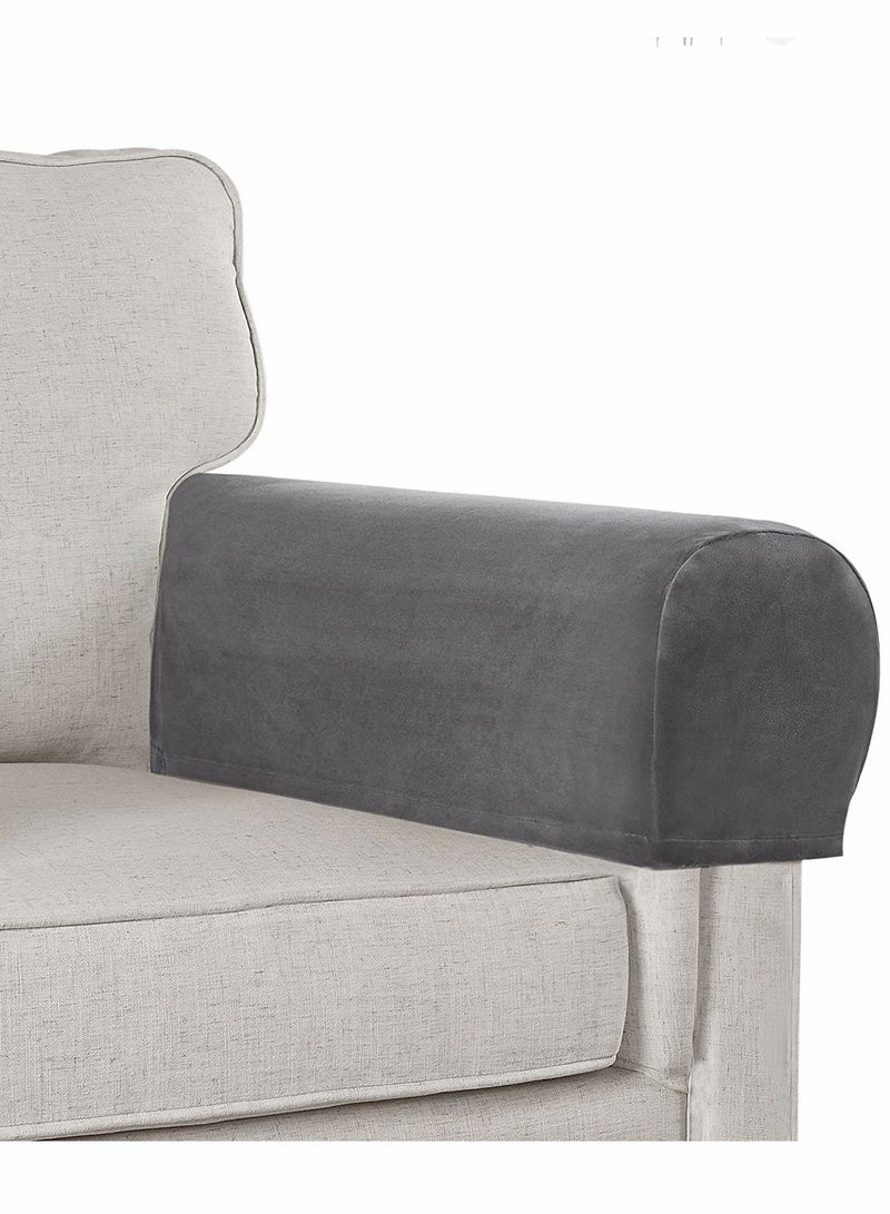 Y&D SYOSI Sofa Armrest Covers, Stretch Silver Fox Velvet-Plush Arm for Chairs and Sofas Anti-Slip Couch Covers with Sticker Furniture Protector, Set of 2, Grey - Image 1