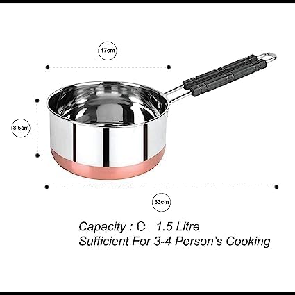 BPE Stainless Steel Copper Coated Bottom Flat Induction Base Saucepan, Milk Tea Coffee Pan Pot Tapeli Patila Cookware Container with Handle Combo (1Ltr, 1.5Ltr) - Image 2