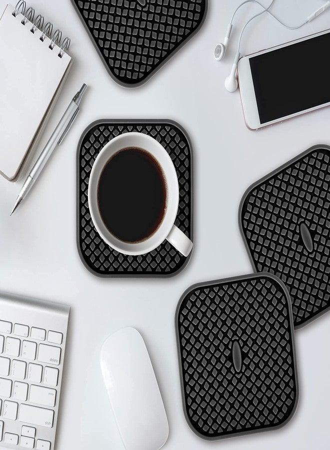ME.FAN Silicone Coasters with Holder [6 Pack] Square Drink Cup Mat - Non-Slip, Non-stick, Stay Put, Deep Tray - Prevents Furniture and Tabletop Damages Black - Image 2