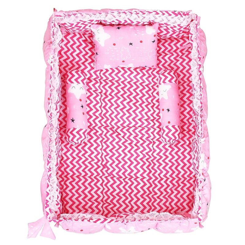 LOREM Pink 3 Pillows Square Shape Cotton Baby Bed for 01 Year BB18CMC - Image 2
