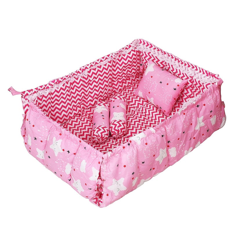 LOREM Pink 3 Pillows Square Shape Cotton Baby Bed for 01 Year BB18CMC - Image 4