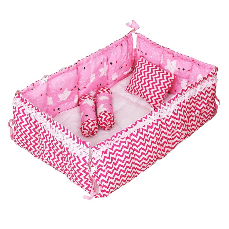 LOREM Pink 3 Pillows Square Shape Cotton Baby Bed for 01 Year BB18CMC - Image 3