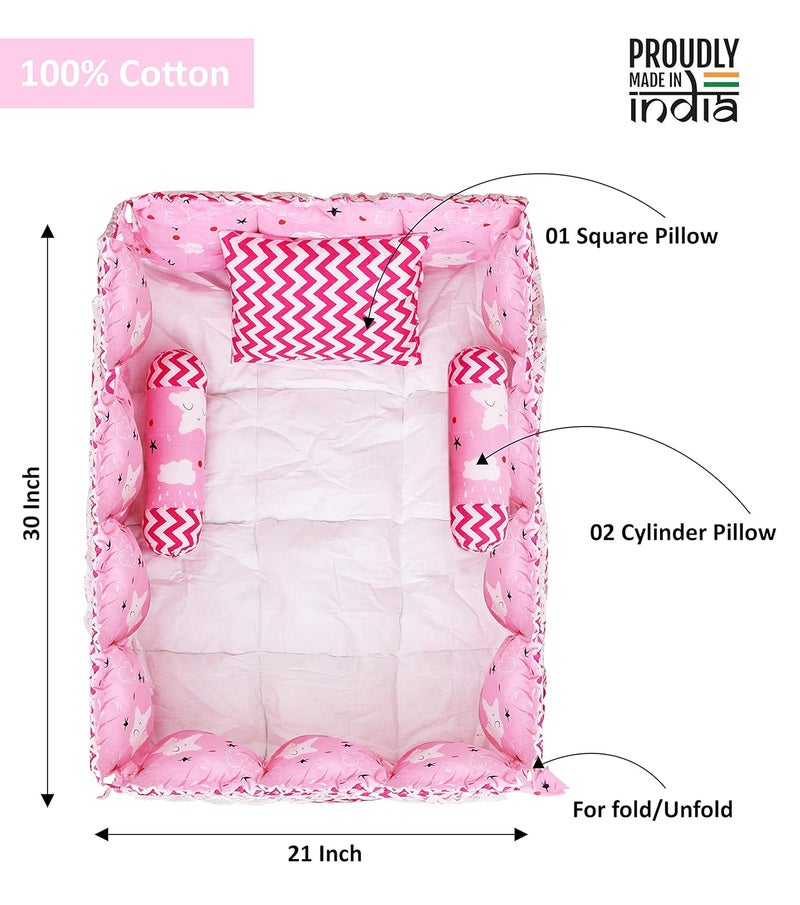 LOREM Pink 3 Pillows Square Shape Cotton Baby Bed for 01 Year BB18CMC - Image 5
