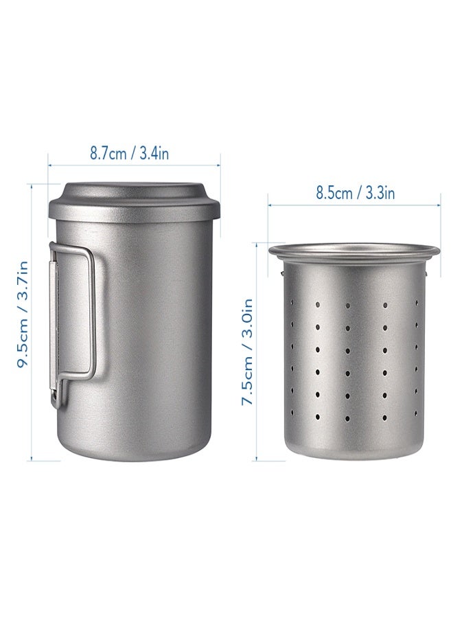 HWZBBEN Titanium Tea Cup with Folding Handle Outdoor Camping Tea Maker Mug with Tea Strainer 420ml - Image 4