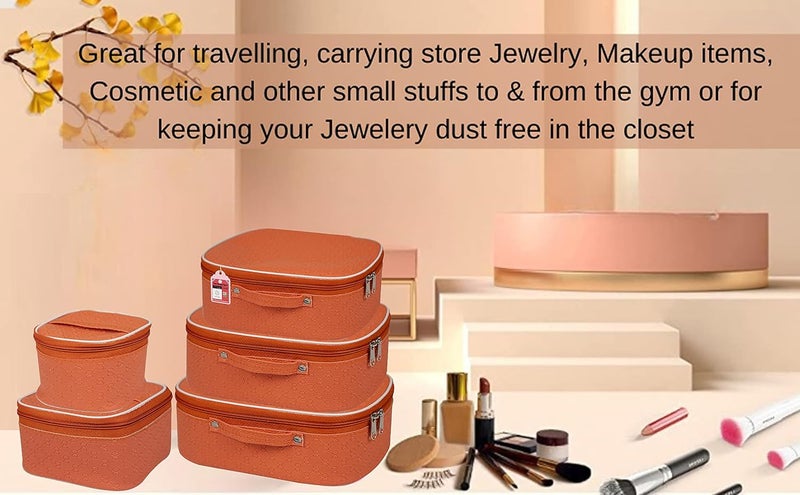 LUCES Fabric Makeup Storage Box Travelling Vanity Cosmetic Toiletry Bag Necklace Wardrobe Organizer Jewellery Pouch for Women Peach - Image 2