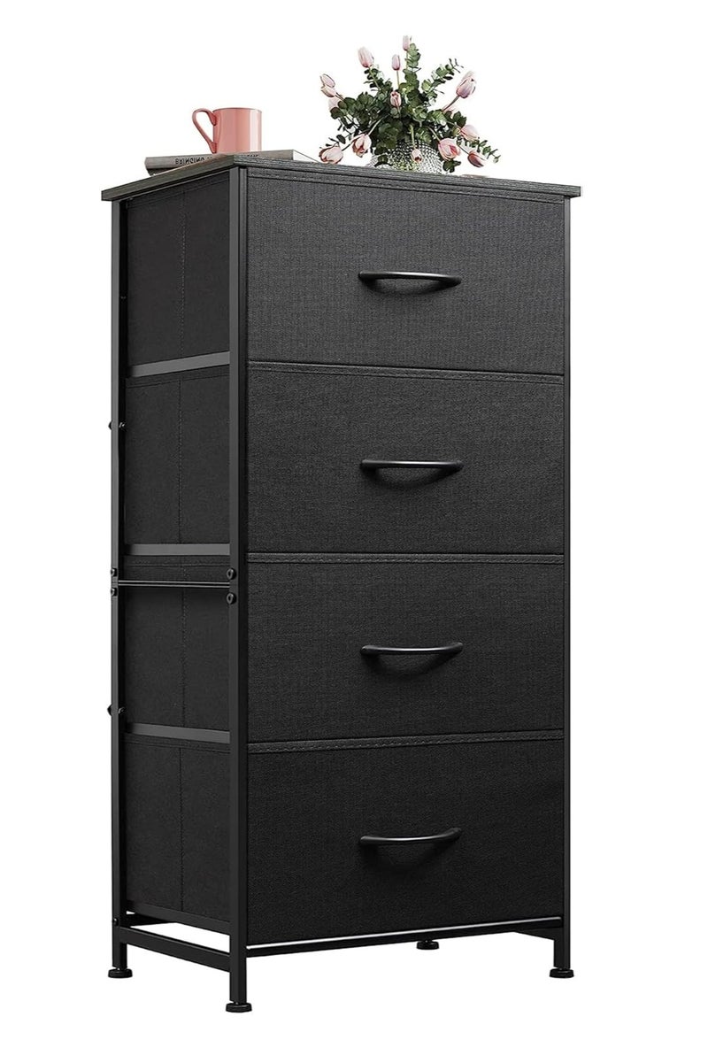 دبليو لايف درسر مع 4 أدراج، برج تخزين الأقمشة، وحدة تنظيم لغرفة النوم، الرواق، المدخل، الخزائن، إطار صلب صلب، أعلى الخشب، مقبض سحب سهل الأسود - Image 1