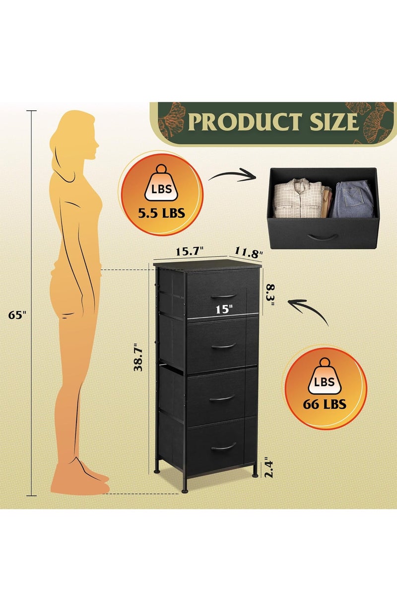 دبليو لايف درسر مع 4 أدراج، برج تخزين الأقمشة، وحدة تنظيم لغرفة النوم، الرواق، المدخل، الخزائن، إطار صلب صلب، أعلى الخشب، مقبض سحب سهل الأسود - Image 3