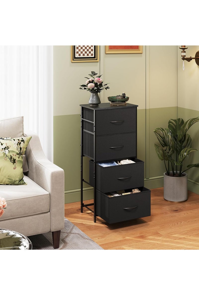 دبليو لايف درسر مع 4 أدراج، برج تخزين الأقمشة، وحدة تنظيم لغرفة النوم، الرواق، المدخل، الخزائن، إطار صلب صلب، أعلى الخشب، مقبض سحب سهل الأسود - Image 2