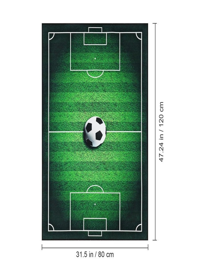 balacoo Soccer Rug for Bedroom, 47x31'' Non-Slip Soccer Field Area Rug for Boys Bedroom and Gamer Room Decor, Football Pitch Printed Carpet (Green) - Image 3