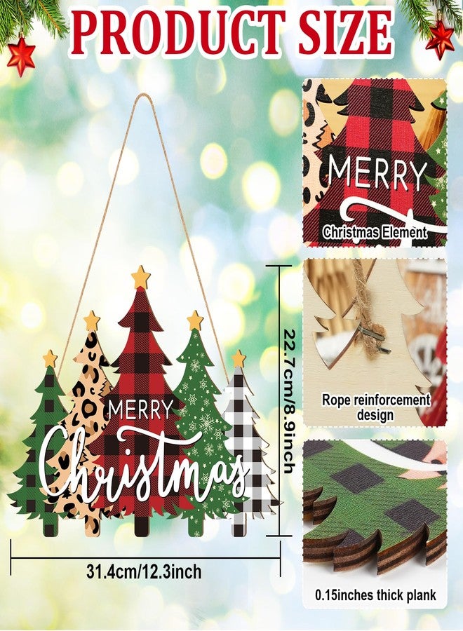 Sophena Wooden Christmas Tree Door Wreath for Front Door Sign Wall Signs, Merry Christmas Sign Black White Buffalo Plaid Welcome Hanging for Home Wall Decor Xmas Party Outdoor Indoor Supply - Image 2