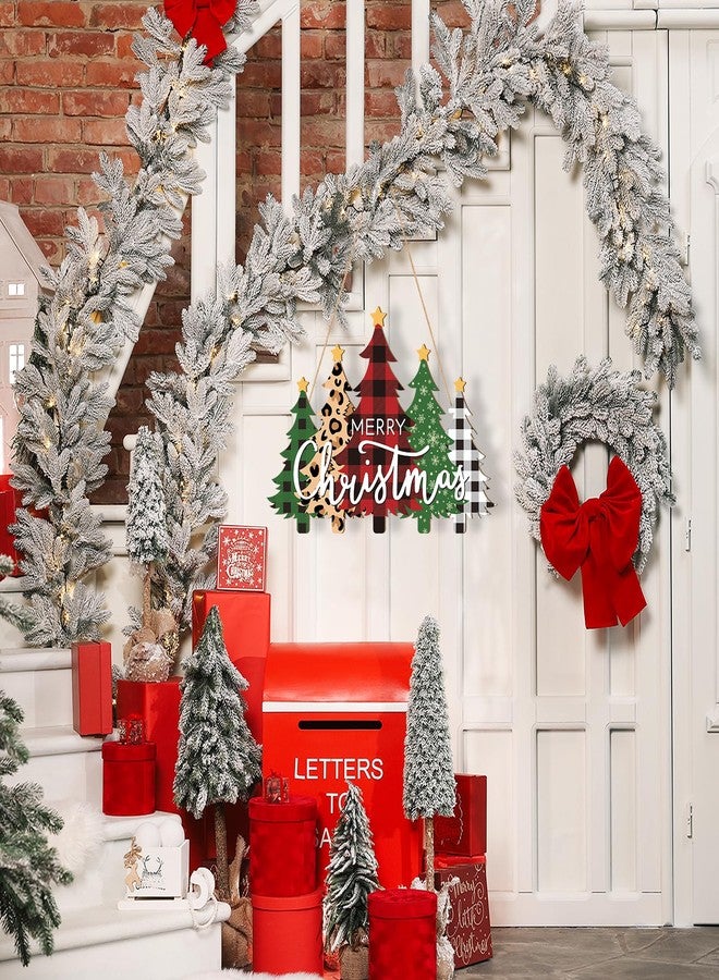 Sophena Wooden Christmas Tree Door Wreath for Front Door Sign Wall Signs, Merry Christmas Sign Black White Buffalo Plaid Welcome Hanging for Home Wall Decor Xmas Party Outdoor Indoor Supply - Image 4